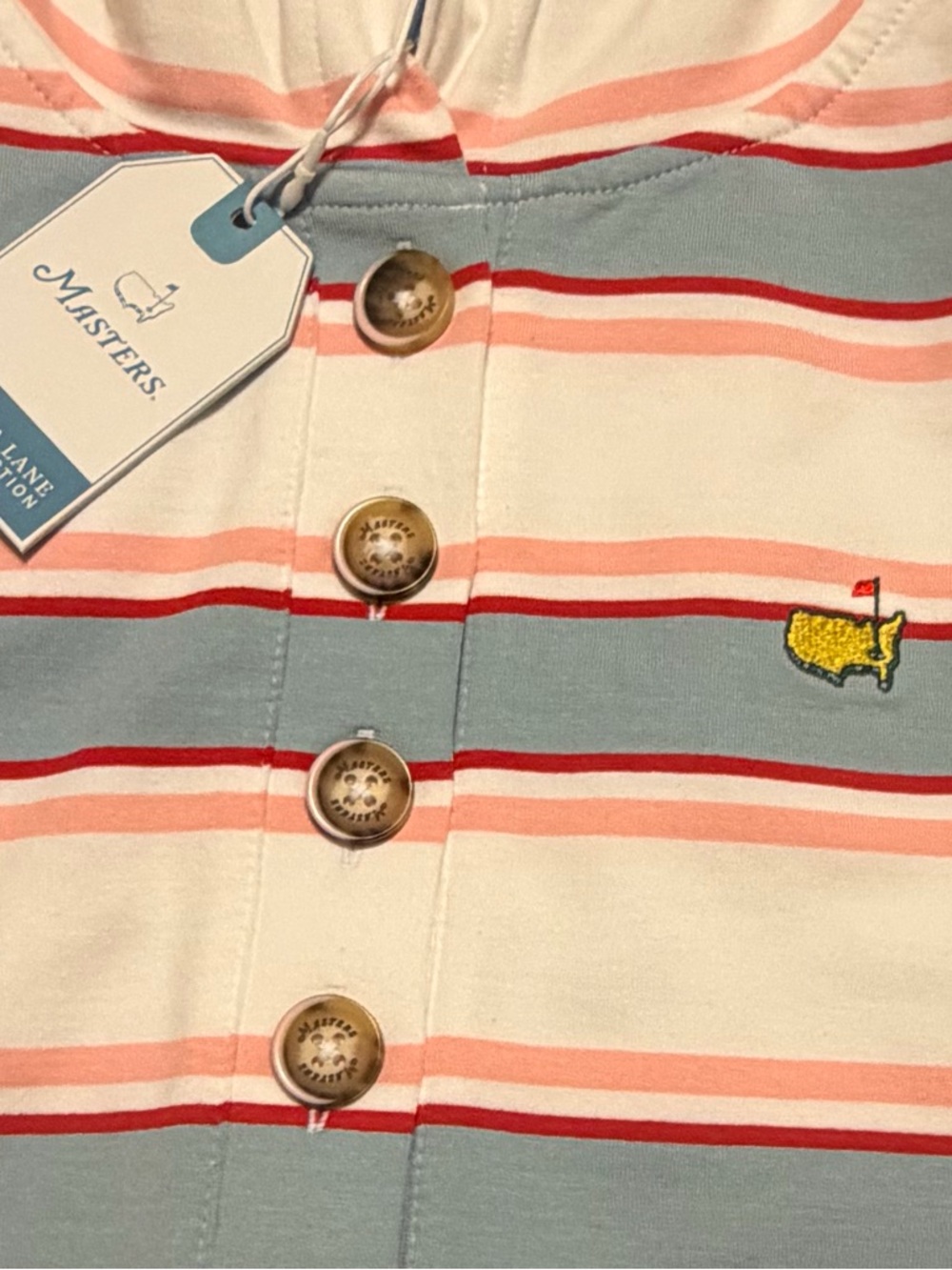 Masters Pastel Striped Hooded Popover with Embroidered Logo 2026